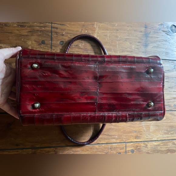 NWOT Vintage Authentic Exotic Eel Skin Beautiful Burgundy Handbag - Picture 9 of 10